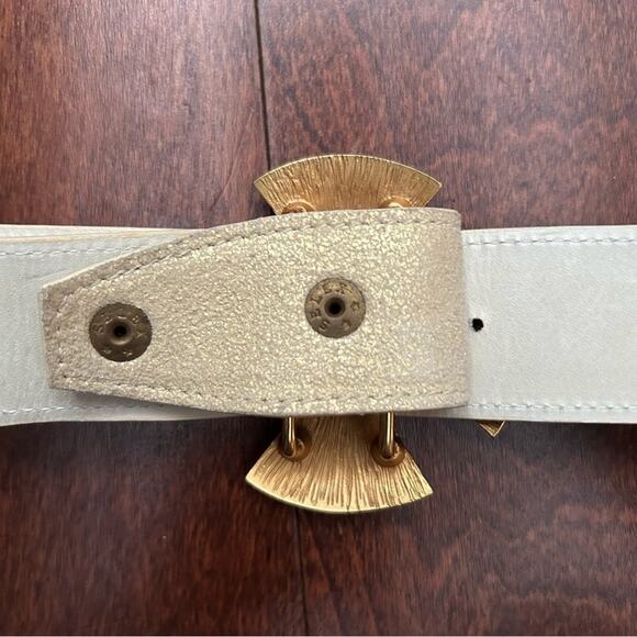Cecelia Pale Crackled Gold Belt with Gold and Silver Rhinestone Cross Buckle main image 5